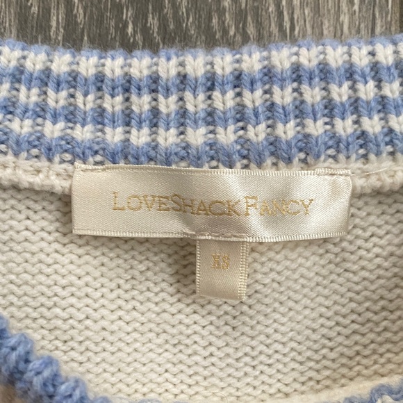 LoveShackFancy - Cream Sweater w/ Blue Floral & Bow Embroidered Detail - Size XS - Picture 5 of 8